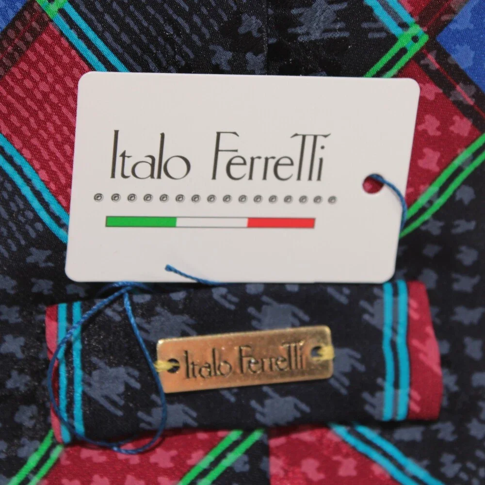 Italo Ferretti NWT Neck Tie in Blue / Multicolor Geometric Print 100% Silk